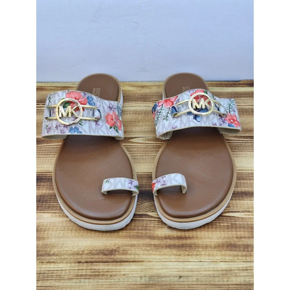 MICHAEL KORS SIGNATURE VERA FLAT‎ THONG SANDAL BROWN SIZE 5.5m Mv20b